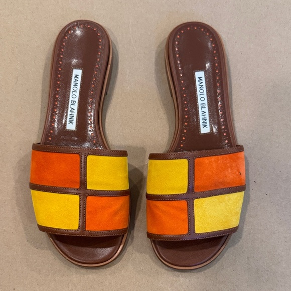 Manolo Blahnik Shoes - Manolo Blahnik Orange and Yellow Slide Sandals